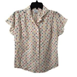 Tattletale Women's Polkadot‎ Multi-Color Lace Neck Button-Down Top Size S